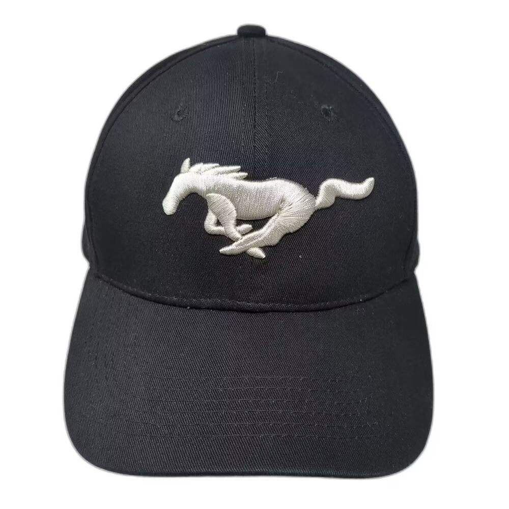 Ford Mustang Baseball Cap Black Silver Slideback Hat OS Adjustable Embroidered